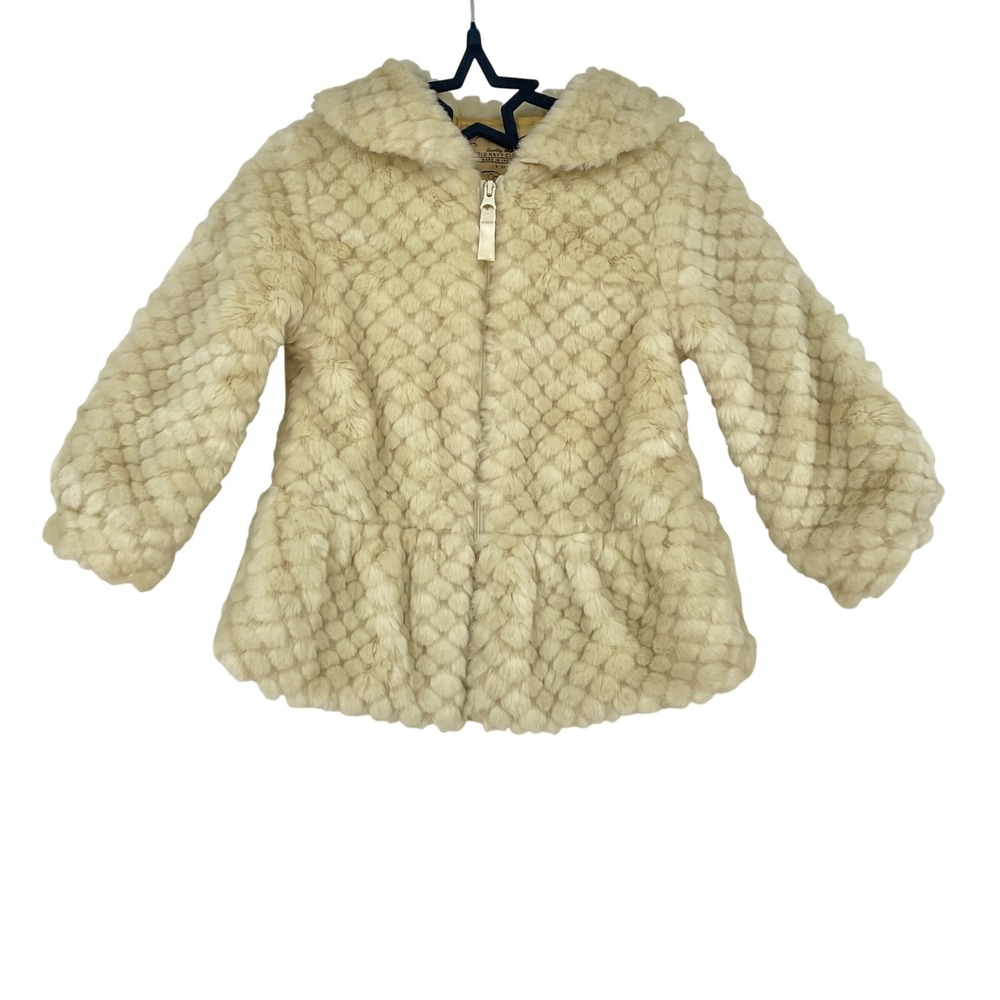 Old Navy Girls Cream Faux Fur Textured Bubble Zip Up Jacket Coat Size 2T